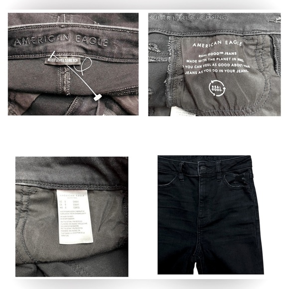 American Eagle, Black Ripped Denim Super Hi-Rise Jegging, Size 0 - Picture 3 of 9